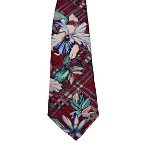 BOTANY 500 Polyester Necktie Neck Tie Red w/ White Iris Floral Print 56" x 3.75"